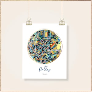 Dallas TX - Fine Art Poster in Multiple Sizes. Hand-Drawn City Map Art Prints | Texas Map Wall Decor | Unique Housewarming Gift