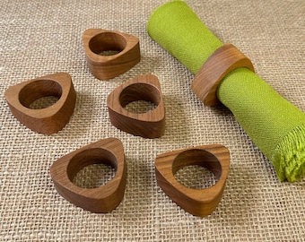 Danish Modern Contempo Teak Napkin Rings Triangular