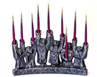 Vintage Brutalist Menorah Ellen Lord Maccabees Cast Metal Austin Productions 1970s