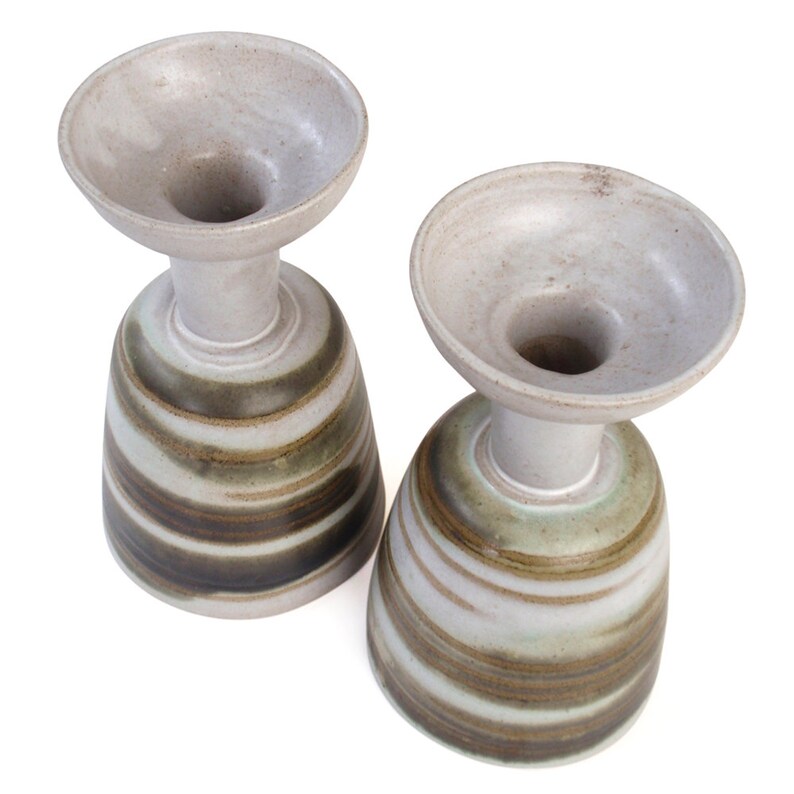 Rare Martz Marshall Studios Pottery Candle holder Pair Mid-Century Modern Candleholders