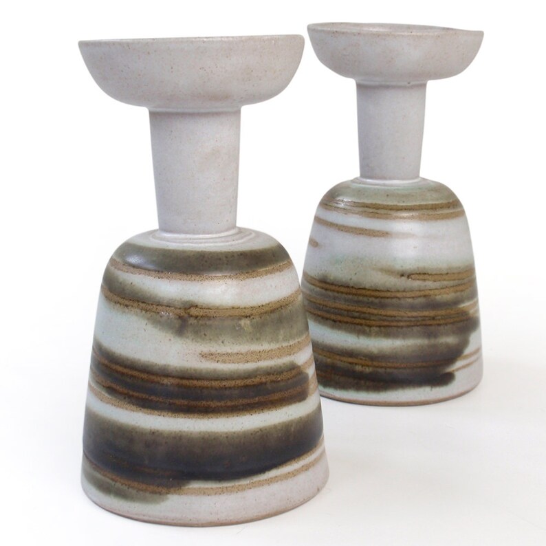 Rare Martz Marshall Studios Pottery Candle holder Pair Mid-Century Modern Candleholders