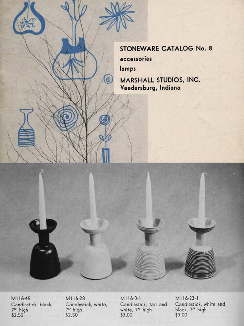 Rare Martz Marshall Studios Pottery Candle holder Pair Mid-Century Modern Candleholders