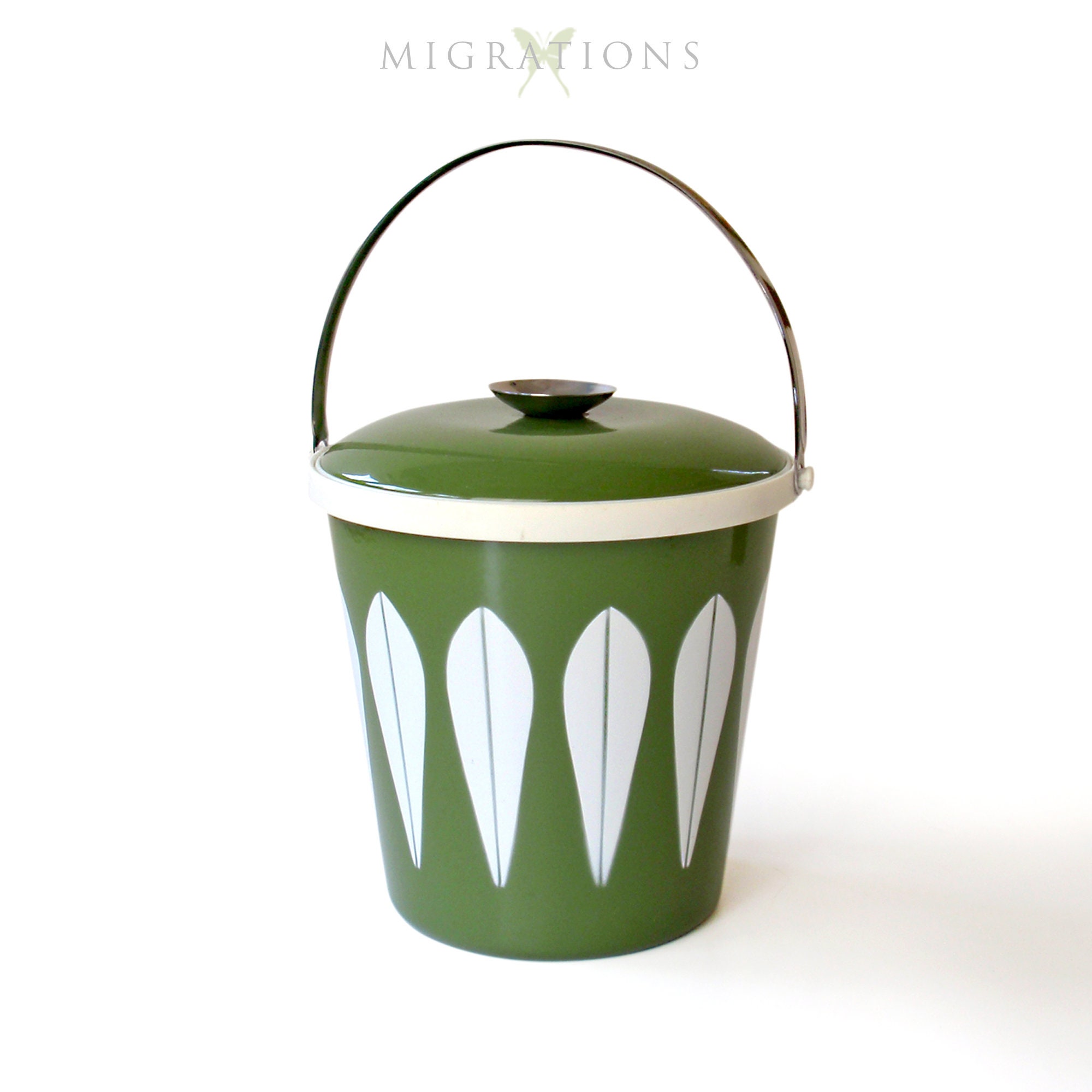 Mid Century Modern Cathrineholm Ice Bucket Avocado Green Lotus
