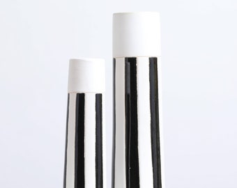 Black & White Striped Ceramic Taper Column Tori Vase- 2 Sizes Available