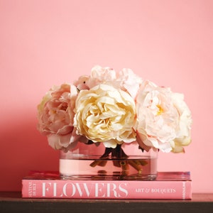 Cream and Blush Real Touch Peony Floral Arrangement in Glass Cylinder
