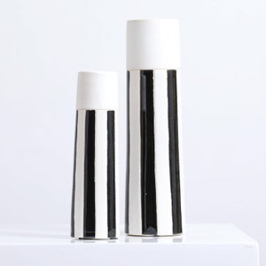 Black & White Striped Ceramic Taper Column Tori Vase- 2 Sizes Available