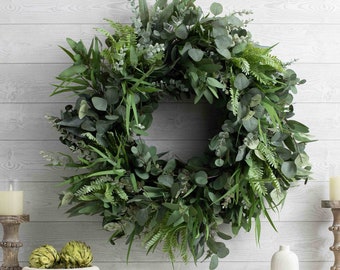 Deluxe Mixed Eucalyptus & Fern All Seasons Greenery Luxury Everyday Front Door Wreath