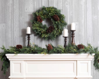 Classic Holiday Greens & Pinecone Christmas Front Door Garland Table Runner