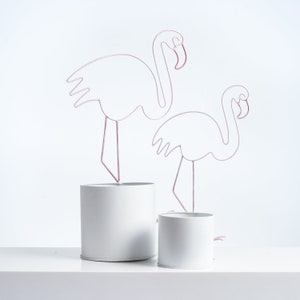 Retro Pink Flamingo Wire Form Faux or Live Planter Pot - 2 Sizes Available