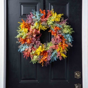 At the End Of Every Storm - Rainbow Multicolor Bright Eucalyptus Spring Summer Front Door Wreath