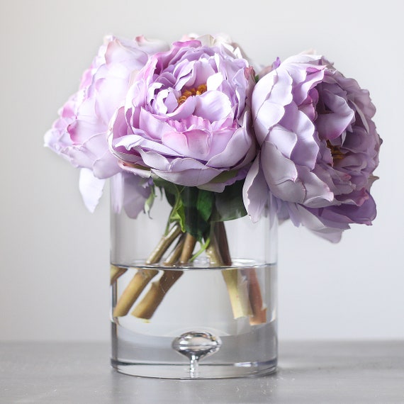 Lavender Real Touch Peony Floral Arrangement in Clear Glass Vase -   Hong Kong