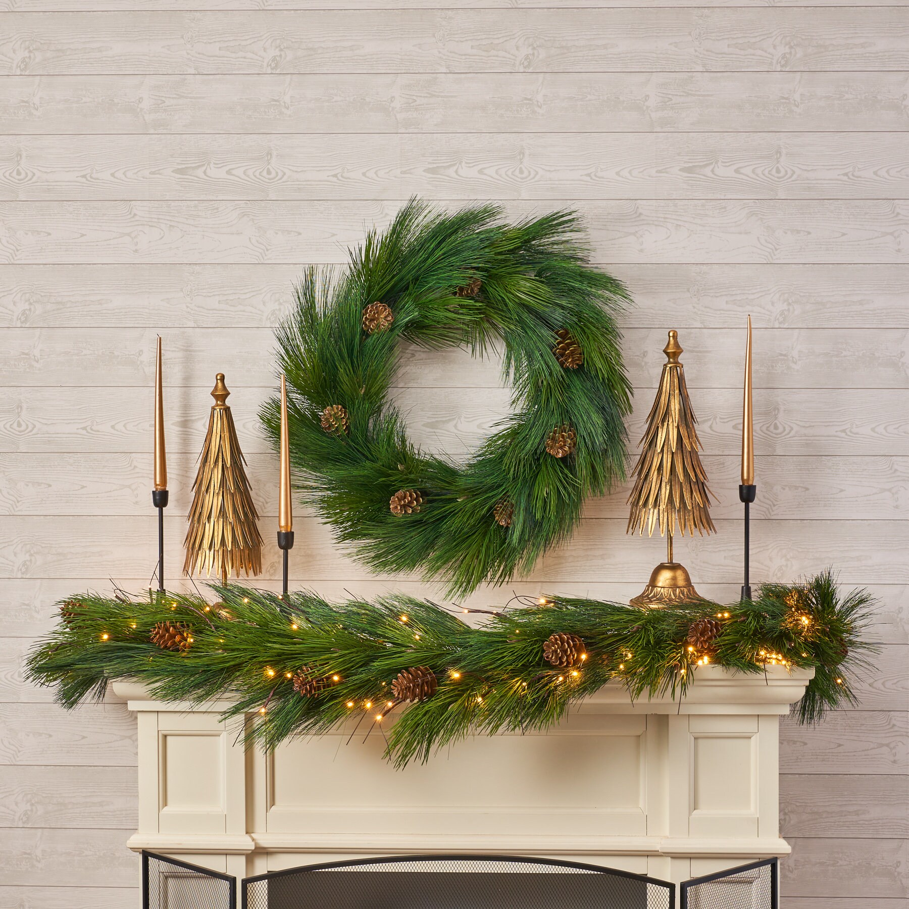 Pre-Lit Long Needle Pine & Pinecone Christmas Garland Winter Centerpiece