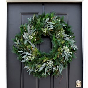 Faux Seeded Eucalyptus & Christmas Pine Winter Front Door Holiday Wreath