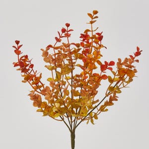Autumnal Red & Golden Yellow Faux Eucalyptus Bush Spray - 12&quot;