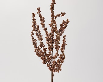 Golden Bronze Metallic Faux Berry Cluster Branch Weather Resistant Stem Spray - 28"