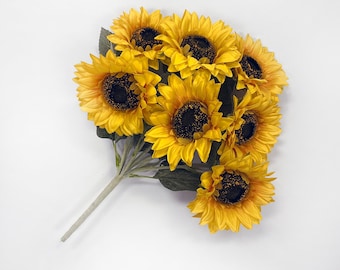 Yellow Faux Floral Sunflower Bush Bouquet - 17"