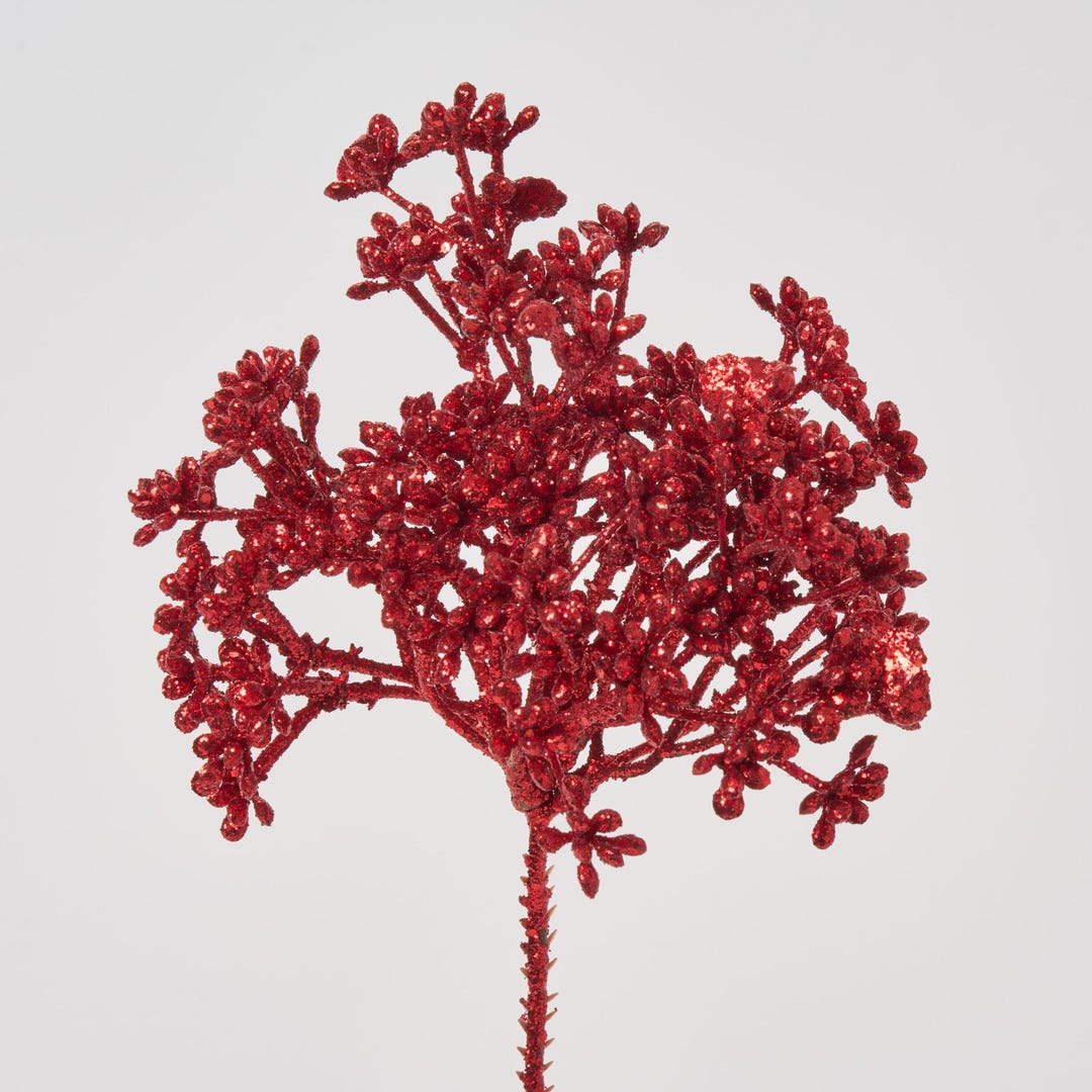 Red Metallic Glitter Mini Berry Cluster Pick - 8