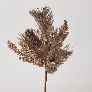 Silver & Gold Glitter Pine with Pinecone, Metallic Matte Berry Festive Holiday Ornament Ball Spray -19&quot;