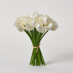 White Cream Mini Silk Tulips Faux Floral Bundle Bouquet of 24 Stems - 9.5&quot;