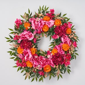 Exotic Beauty - Dahlia, Bougainvillea & Ranunculus Spring Summer Front Door Wreath