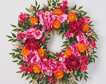 Exotic Beauty - Dahlia, Bougainvillea & Ranunculus Spring Summer Front Door Wreath