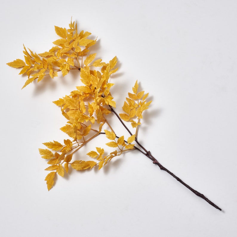 Silk Cimicifuga Ramosa Leaf Branch Faux Fall Spray 31 Yellow