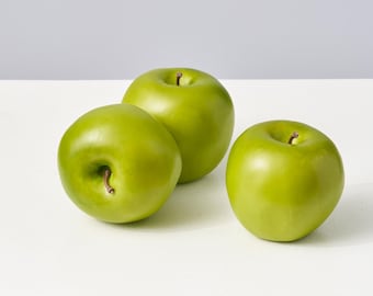 Lifelike Green Granny Smith Orchard Apple Faux Fruit Bowl Filler - Set of 3