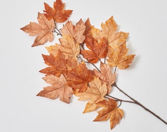 Cream or Brown Two-Tone Maple Leaf  Fall Foliage Branch Spray - 35"