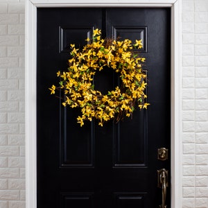 Golden Yellow Forsythia on Twig Base Spring Summer Front Door Wreath 22 image 4