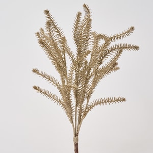 Glitter Flocked Gold Brass Pine Bush Spray - 19&quot;