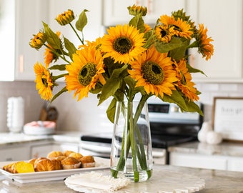 Giant Sunflower Water Illusion Floral Arrangement in Large Teardrop Vase