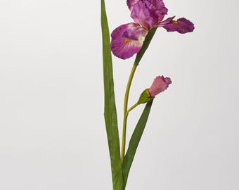 Purple Silk Iris Bloom & Bud Faux Floral Spray - 37"