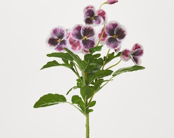 Fuchsia Pink Faux Floral Silk Pansy Spray with Wired Stems - 15"