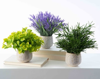 Herbs de Provence - French Lavender, Mint, & Rosemary Faux Plant Arrangement in Concrete Pot
