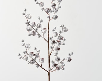 Metallic Silver Frosted Beerenzweigstielspray - 24 "