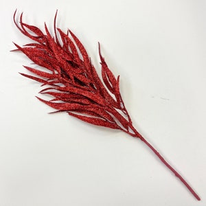 Red Glitter Needleleaf Eucalyptus Christmas Holiday Spray Stem - 20&quot;