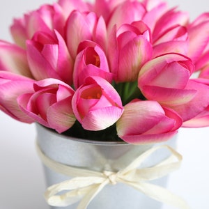 Mini Tulip Faux Floral Everyday Spring Arrangement Centerpiece in Metal Tin image 2