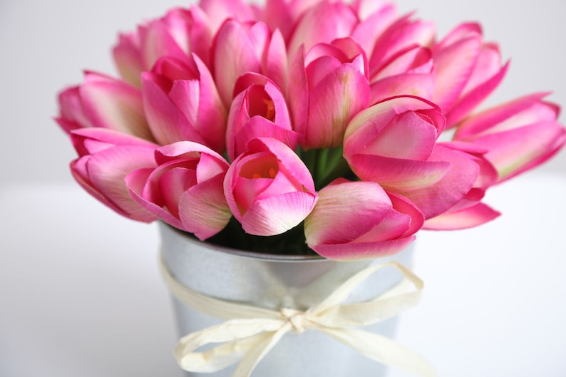 Mini Tulip Faux Floral Everyday Spring Arrangement Centerpiece in Metal Tin image 2