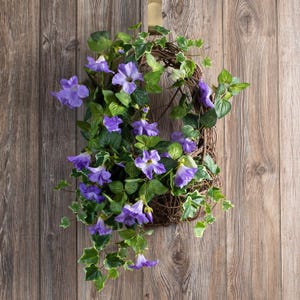 Purple Petunia & English Ivy Hanging Lattice Basket Spring Summer Wreath