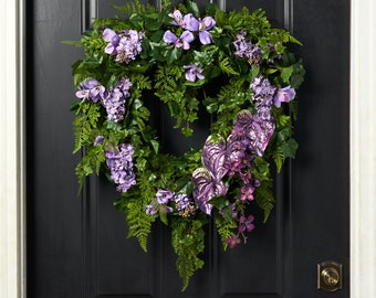 Purple Lilac & Plum Anthurium Heart Shaped Valentines Day Wreath