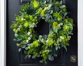 Tropical Foliage & Rainforest Wildflowers Spring Summer Front Door Wreath