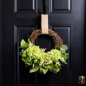 Green Hydrangea, Gypsophila, & Eucalyptus Everyday Spring Front Door Wreath
