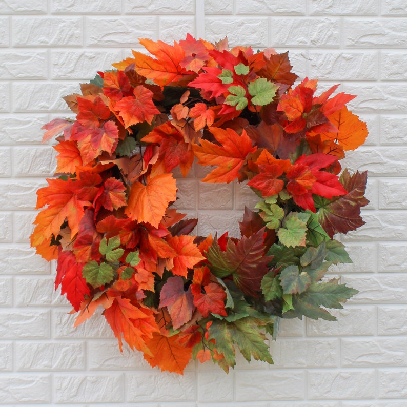 Orange & Green Ombre Maple Leaf Front Door Fall 28” Wreath - Etsy