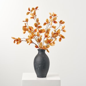 Orange Ombre Autumn Faux Leaf Branch Stem Bush - 25&quot;