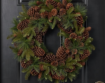 Mixed Pine with Pinecones Holiday Front Door Christmas Wreath