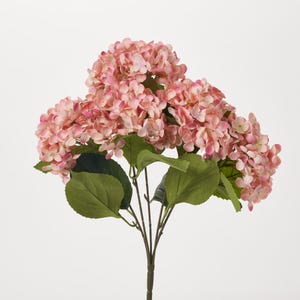 Ramo de hortensias de seda rosa Rosie con flores artificiales de tallo arbustivo - 45 cm