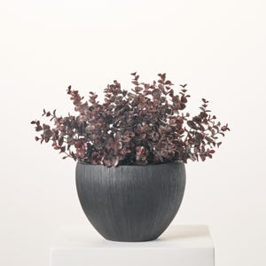 Dark Burgundy Brown Spiral Faux Eucalyptus Bush Stem Bouquet - 15&quot;