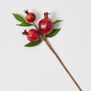 Burgundy Red Pomegranate Artificial Fruit & Leaf Stem Wired Branch - 15&quot;