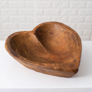 Hand Carved Spanish Oak Wood Heart Shaped Bowl 2 Size Options image 8