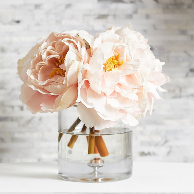 Blush Real Touch Peony Floral Arrangement in Clear Glass Vase Etsy